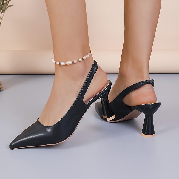 Women's Pointed Toe Stiletto Slip-On Mules - Elegant Glossy Synthetic Covered Black and White Dress Shoes, Low-cut Closed Design, Comfortable Round Rubber Sole, Suitable for Work, Office, and Formal Occasions - Versatile Daily and Special Occasion