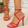 Slim Strap Sexy Nightclub Style Pure Desire Bright Color Buckle Thin Heel Women's High Heel Sandals, Women Shoes