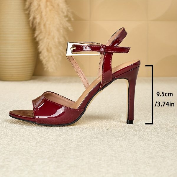 Open-Toe High-Heeled Sandals with Metallic Buckle Ankle Straps