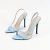 Women'S Blue High-Heeled Sandals with a Round Toe, Patent, Transparent Glass, Ankle Strap, Open Toe, Stylish And Trendy for Parties., Women Shoes