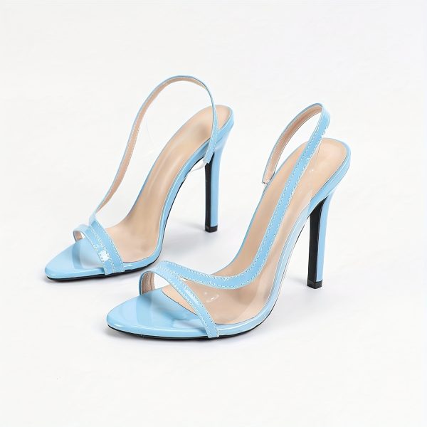 Women'S Blue High-Heeled Sandals with a Round Toe, Patent, Transparent Glass, Ankle Strap, Open Toe, Stylish And Trendy for Parties., Women Shoes
