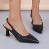 Women's Pointed Toe Stiletto Slip-On Mules - Elegant Glossy Synthetic Covered Black and White Dress Shoes, Low-cut Closed Design, Comfortable Round Rubber Sole, Suitable for Work, Office, and Formal Occasions - Versatile Daily and Special Occasion