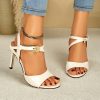 Open-Toe High-Heeled Sandals with Metallic Buckle Ankle Straps