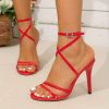 Slim Strap Sexy Nightclub Style Pure Desire Bright Color Buckle Thin Heel Women's High Heel Sandals, Women Shoes