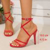 Slim Strap Sexy Nightclub Style Pure Desire Bright Color Buckle Thin Heel Women's High Heel Sandals, Women Shoes
