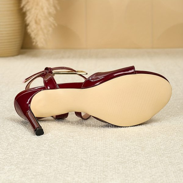 Open-Toe High-Heeled Sandals with Metallic Buckle Ankle Straps