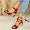 Open-Toe High-Heeled Sandals with Metallic Buckle Ankle Straps